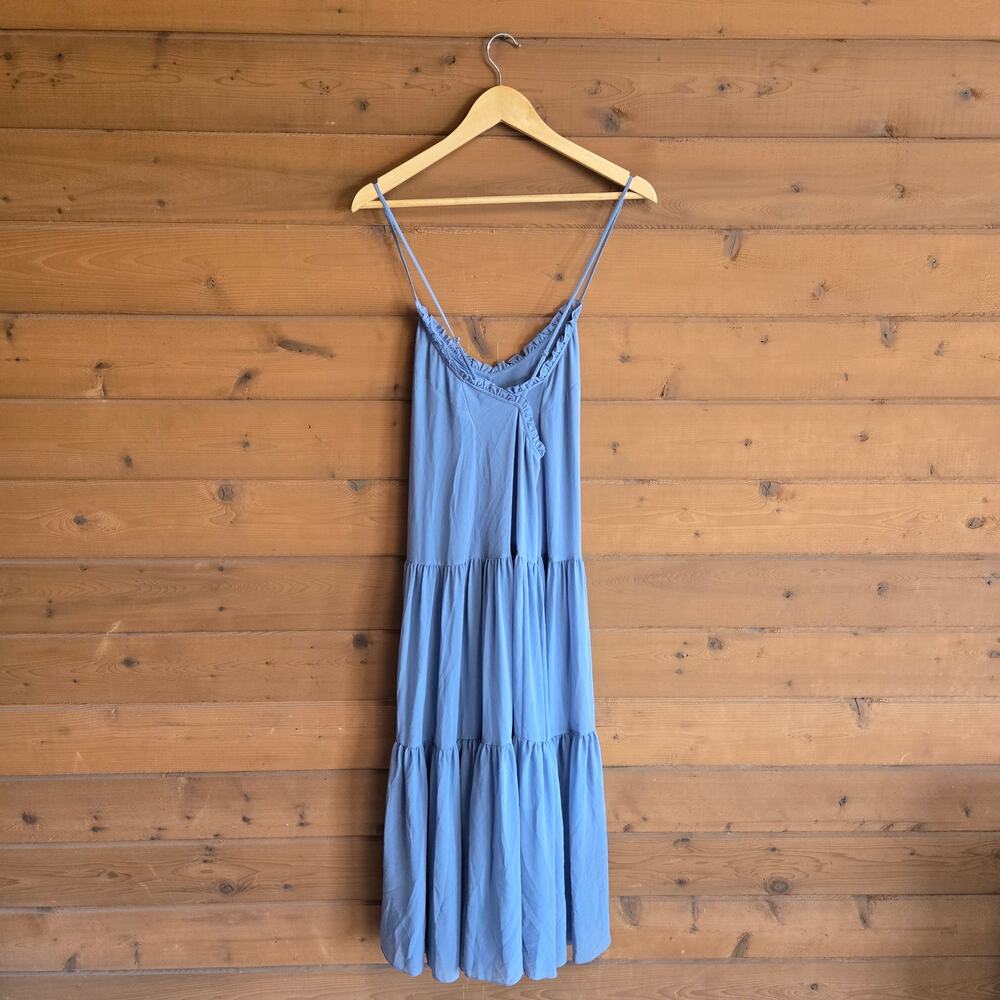 Aritzia Sunshine Dress Midi Feminine Ruffle Tiered Slab Blue Flowy Romantic M - Picture 3 of 6